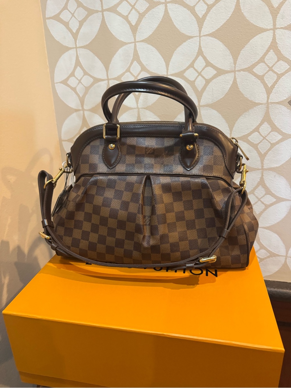 Louis Vuitton Brown Damier Canvas Top-Handle Satchel with Gold Hardware